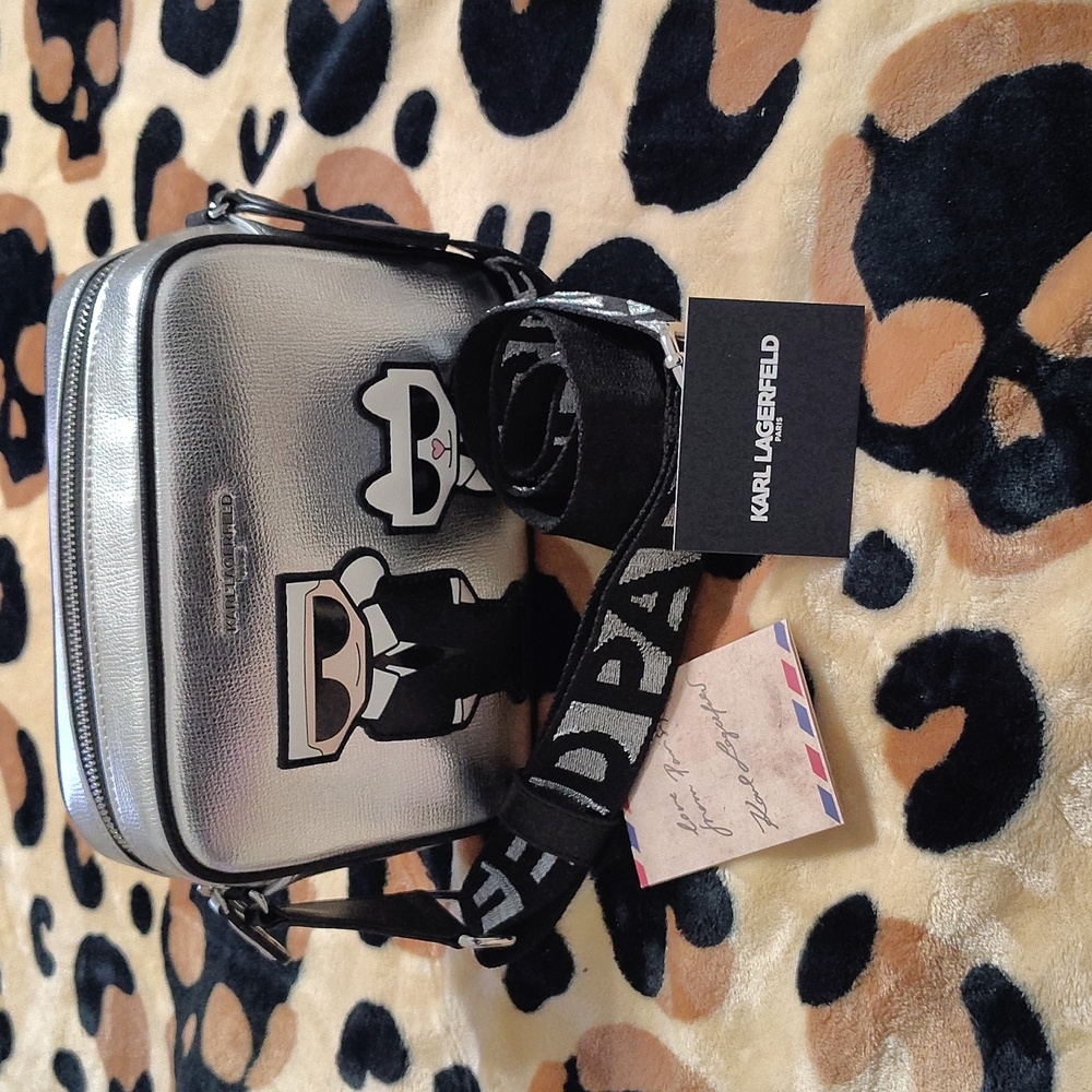 Karl Lagerfeld Metallic Silver Bag with Black Strap